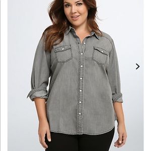 Torrid plus size dark grey denim shirt